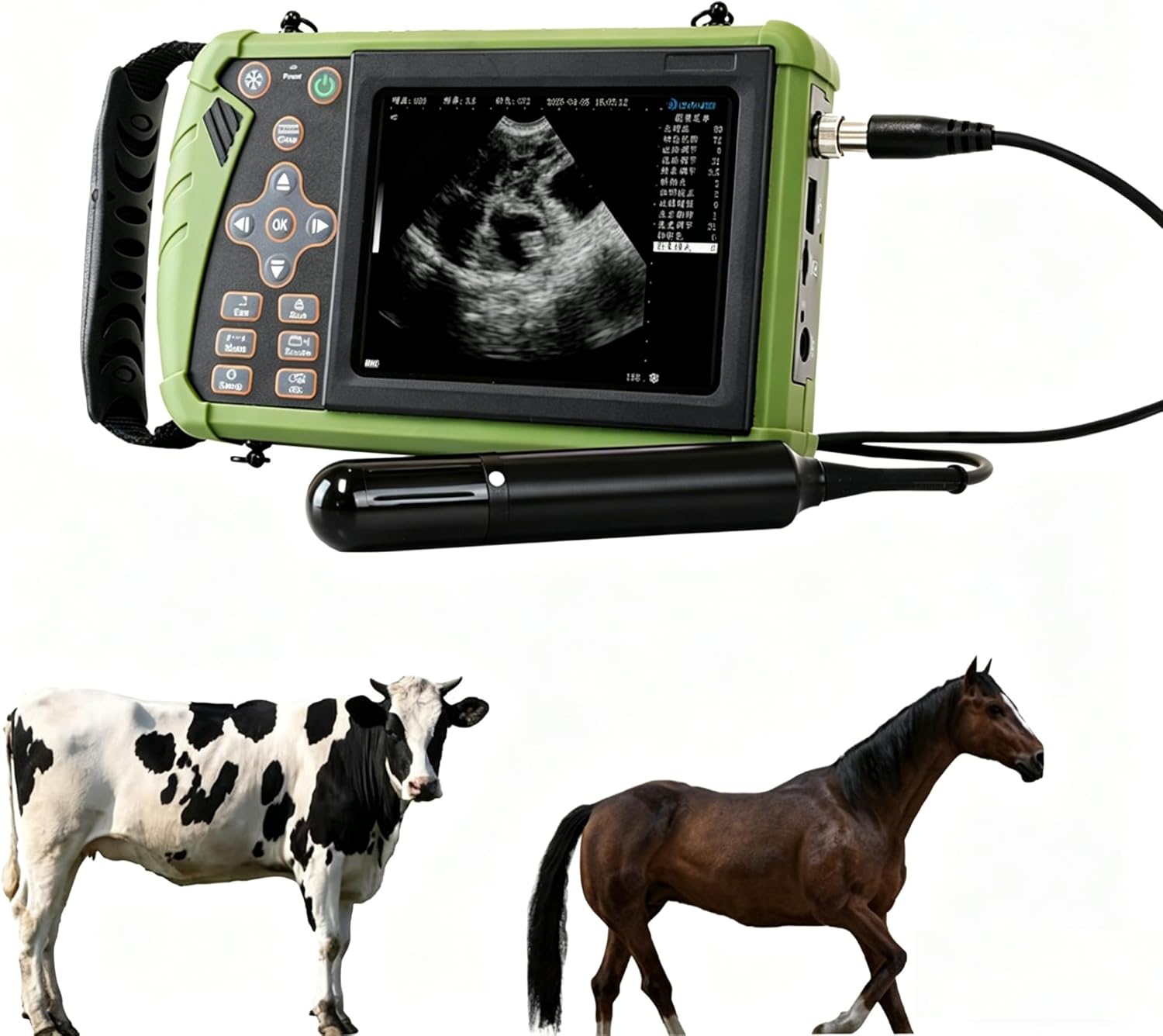 Rectal & Convex Dual-Use Probe Veterinary Ultrasound Machine for Cattle and Horse, Portable Handheld Vet Scanner for