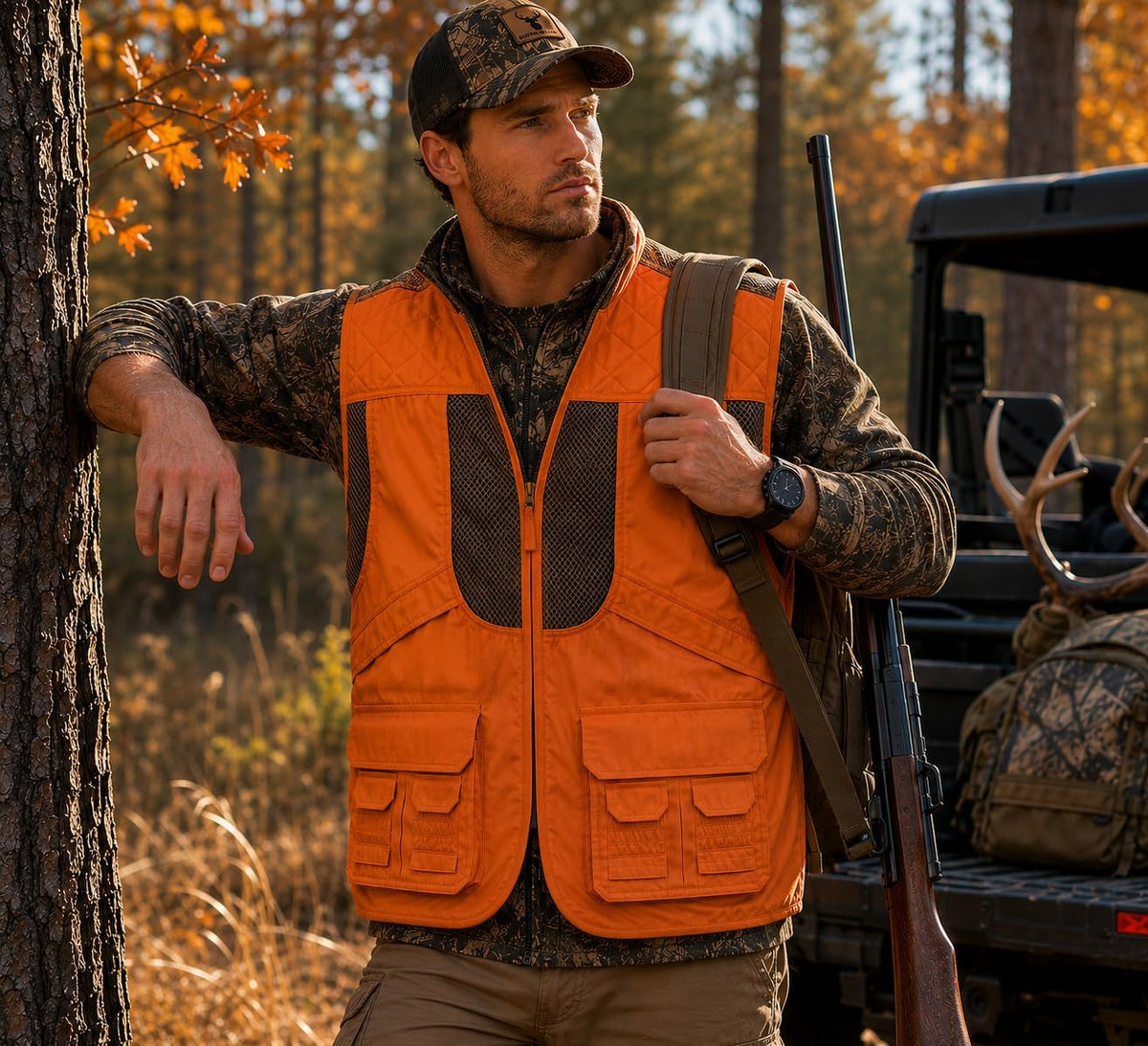 Men's Upland Deluxe Blaze Orange Front Loader Hunting Vest | Blaze orange men's hunting vest with mesh lining