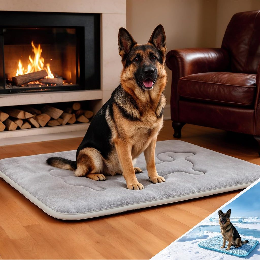 Washable Dog Crate Pad, Plush Back & Cooling Front Indoor Large XL XXL