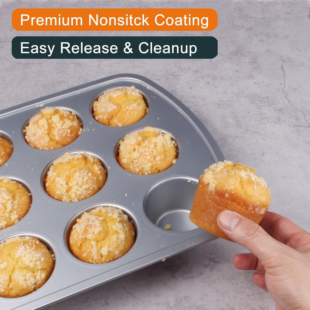Deep Well Muffin Pan, 12-Cup, 2-Pack, 1.77-Inch Deep Cups