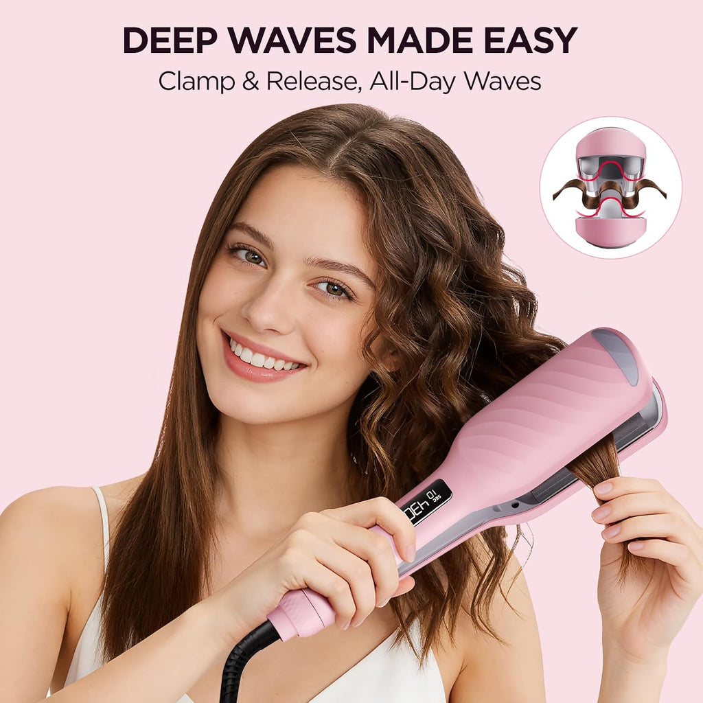 Hair Crimper with 3 Barrels, Curling Iron for Beach Waves | 100-240V~ Hair Waver 500M Negative Ions, Hair Curler for