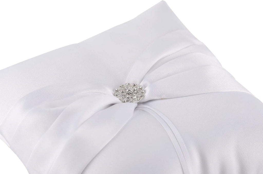 7.8" Satin Artificial Diamond Decoration Wedding Ring Bearer Pillow (White)