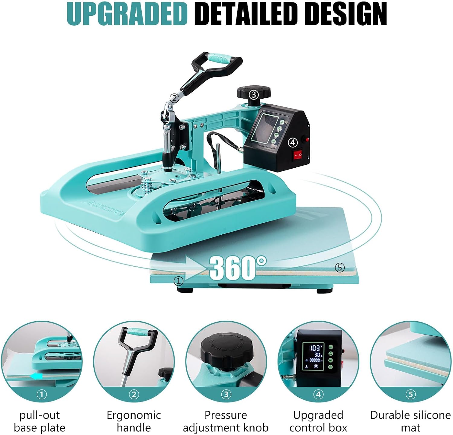Heat Press 15x15 Inch, 8 in 1 Heat Press Machine with 30 OZ Tumbler Attachment, Professional Sublimation Machine for