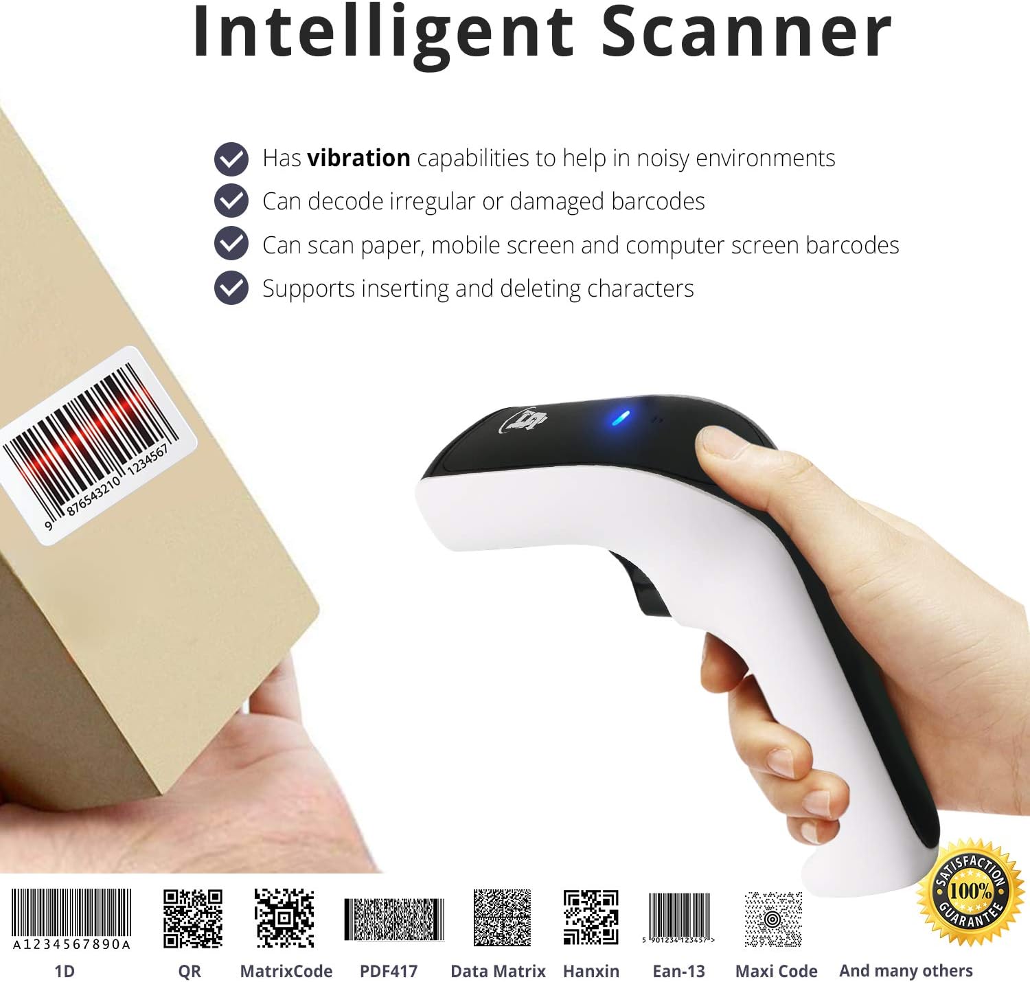 Wireless Portable 1D&2D with Stand Bluetooth Barcode Scanner: 3-in-1 Handheld Scanner, Rechargeable Battery for