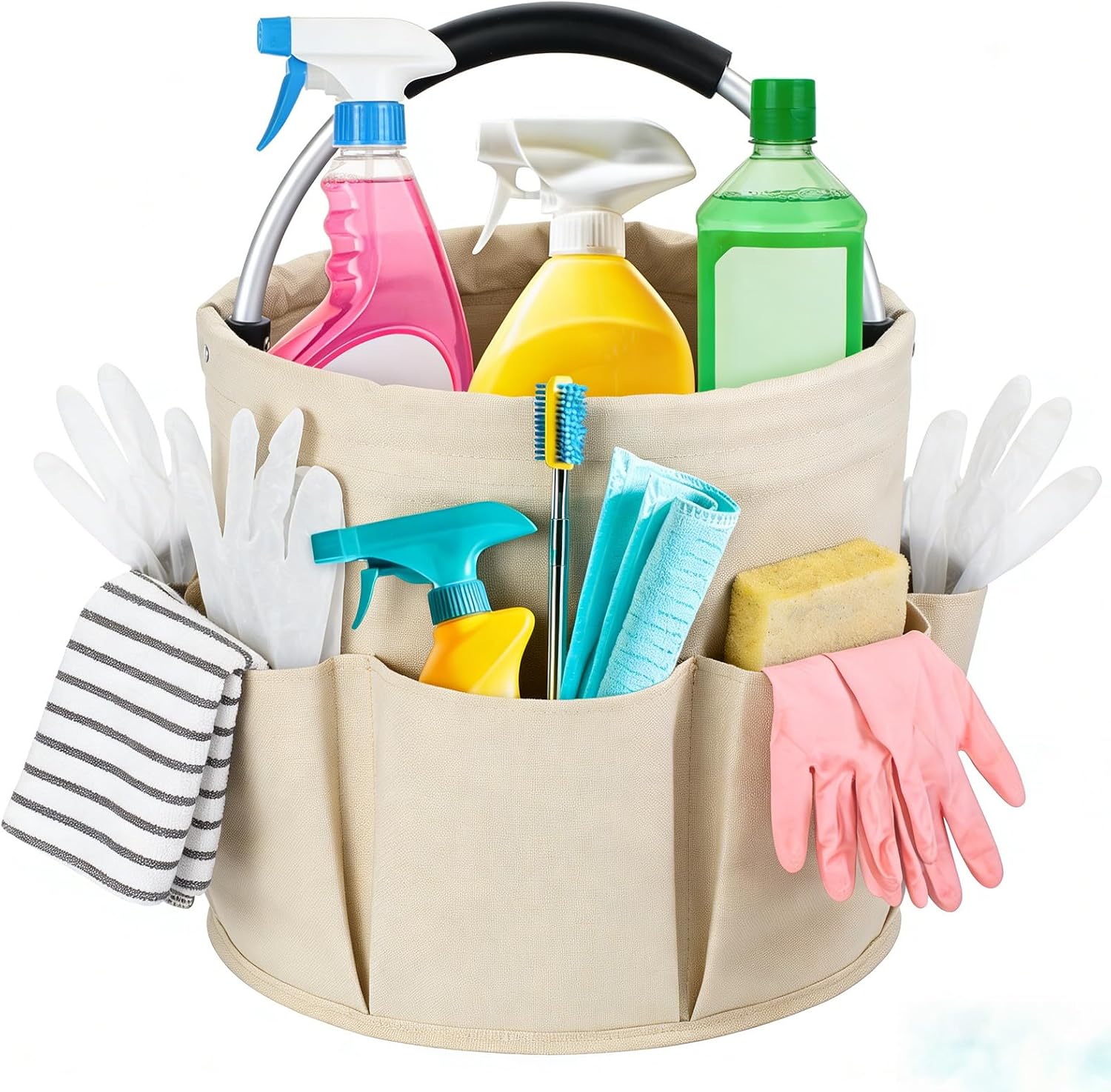 17L Foldable Cleaning Caddy with Handle - Portable Oxford Fabric Storage Bucket, Organiser for Cleaning Supplies