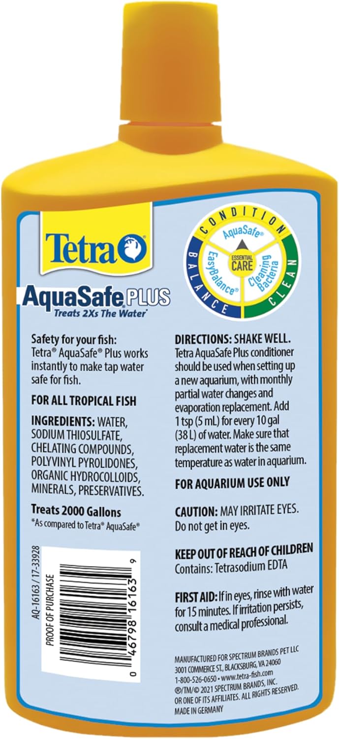 AquaSafe Plus Water Conditioner & Dechlorinator For Aquarium, 33.8 oz | Treats 2X the Water as Standard AquaSafe