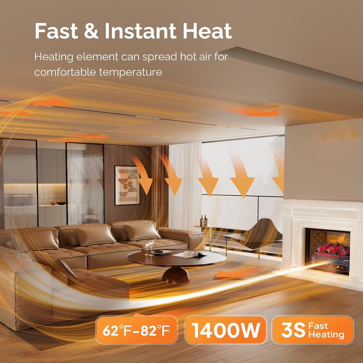 23 Inch Electric Fireplace Insert Log with Remote & Timer, 1400W Recessed Stove Heater with Overheat Protection, 6