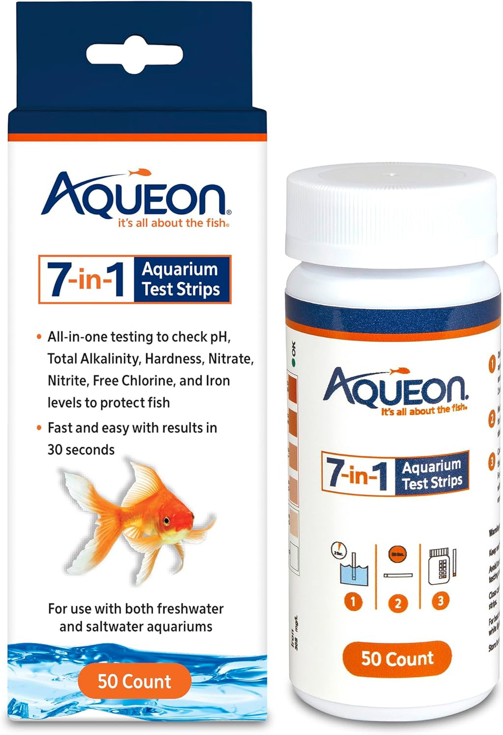 7-in-1 Aquarium Test Strips, Fast Results for pH, Total Alkalinity, Hardness, Nitrate, Nitrite, Free Chlorine and