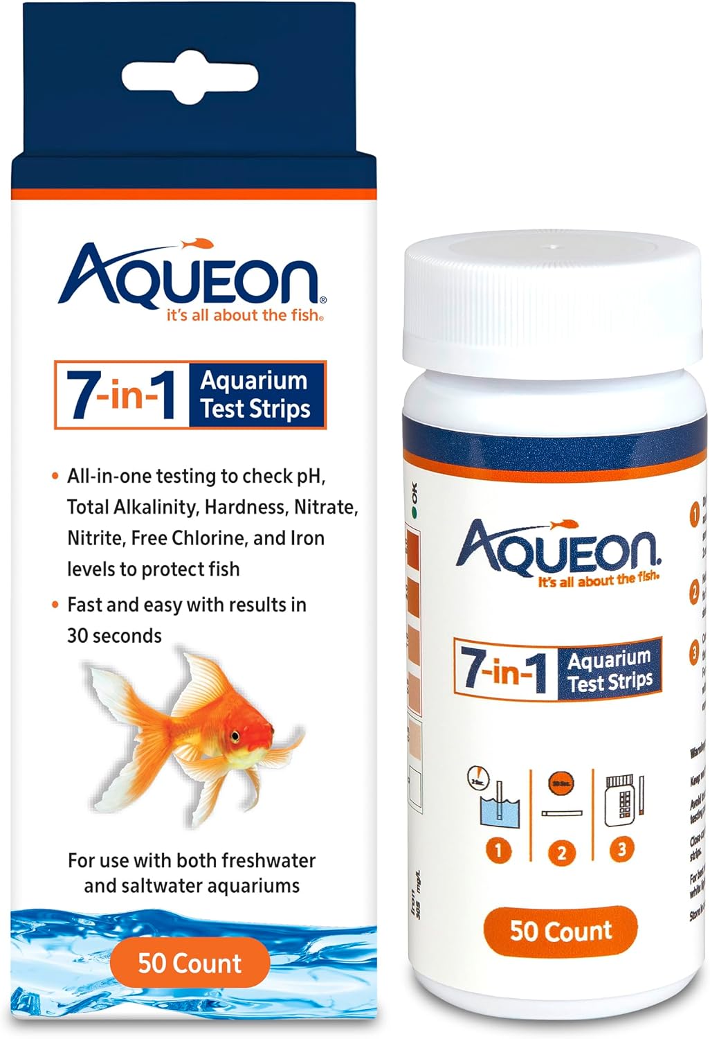 7-in-1 Aquarium Test Strips, Fast Results for pH, Total Alkalinity, Hardness, Nitrate, Nitrite, Free Chlorine and