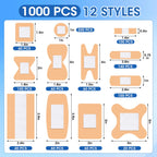1000 Counts Assorted Bandages Bulk Variety Pack 12 Styles Waterproof