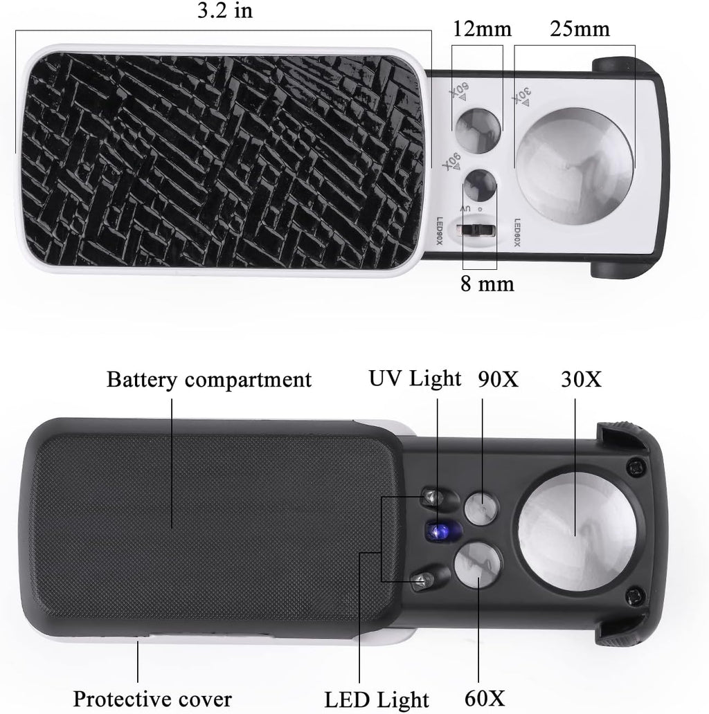 30 60 90X Jewelers Loupe Magnifier Magnifying Glass Coin Jewelry | 2 Pcs,30X,60X,90X,40X,jeweler