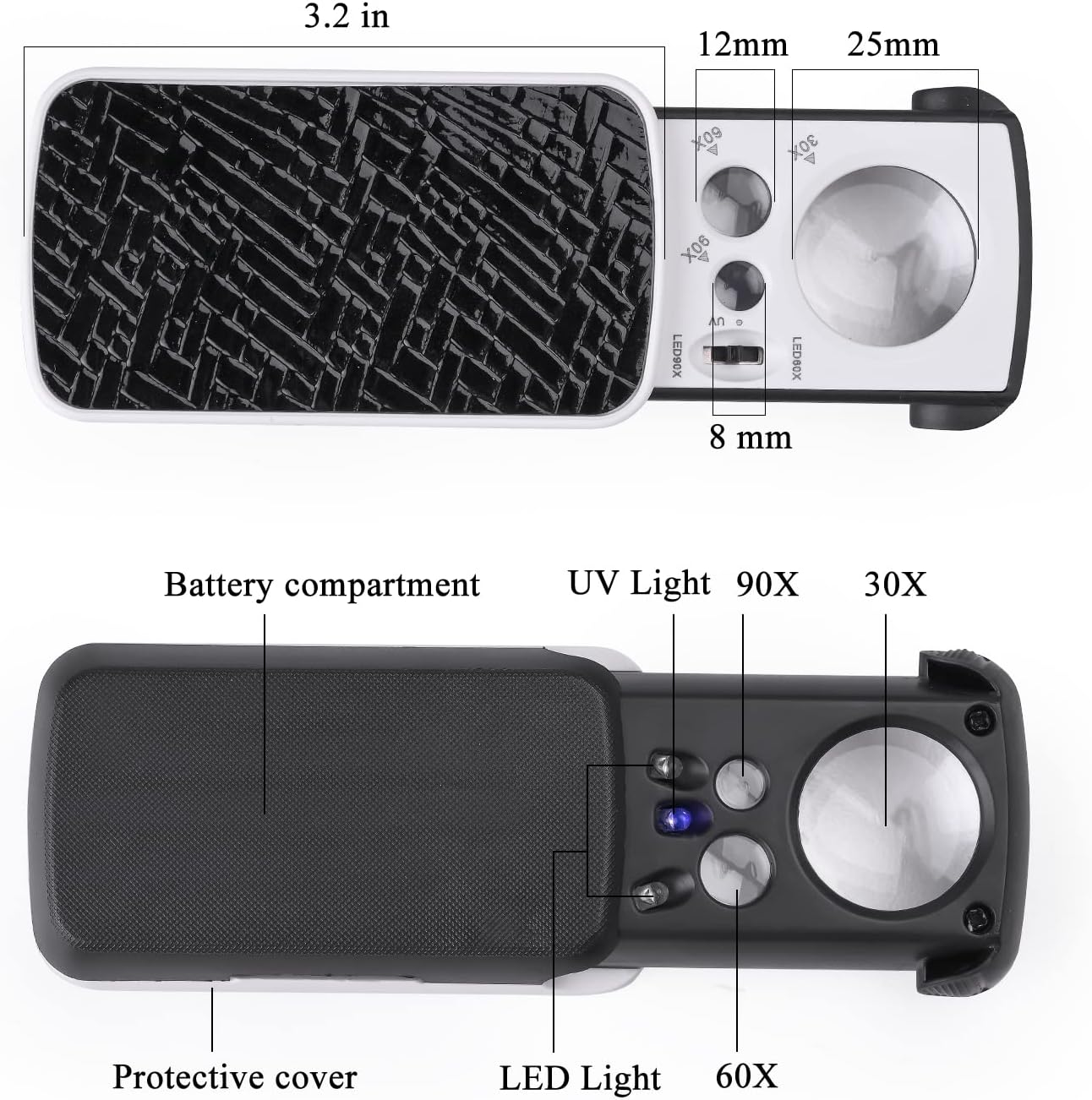 30 60 90X Jewelers Loupe Magnifier Magnifying Glass Coin Jewelry | 2 Pcs,30X,60X,90X,40X,jeweler