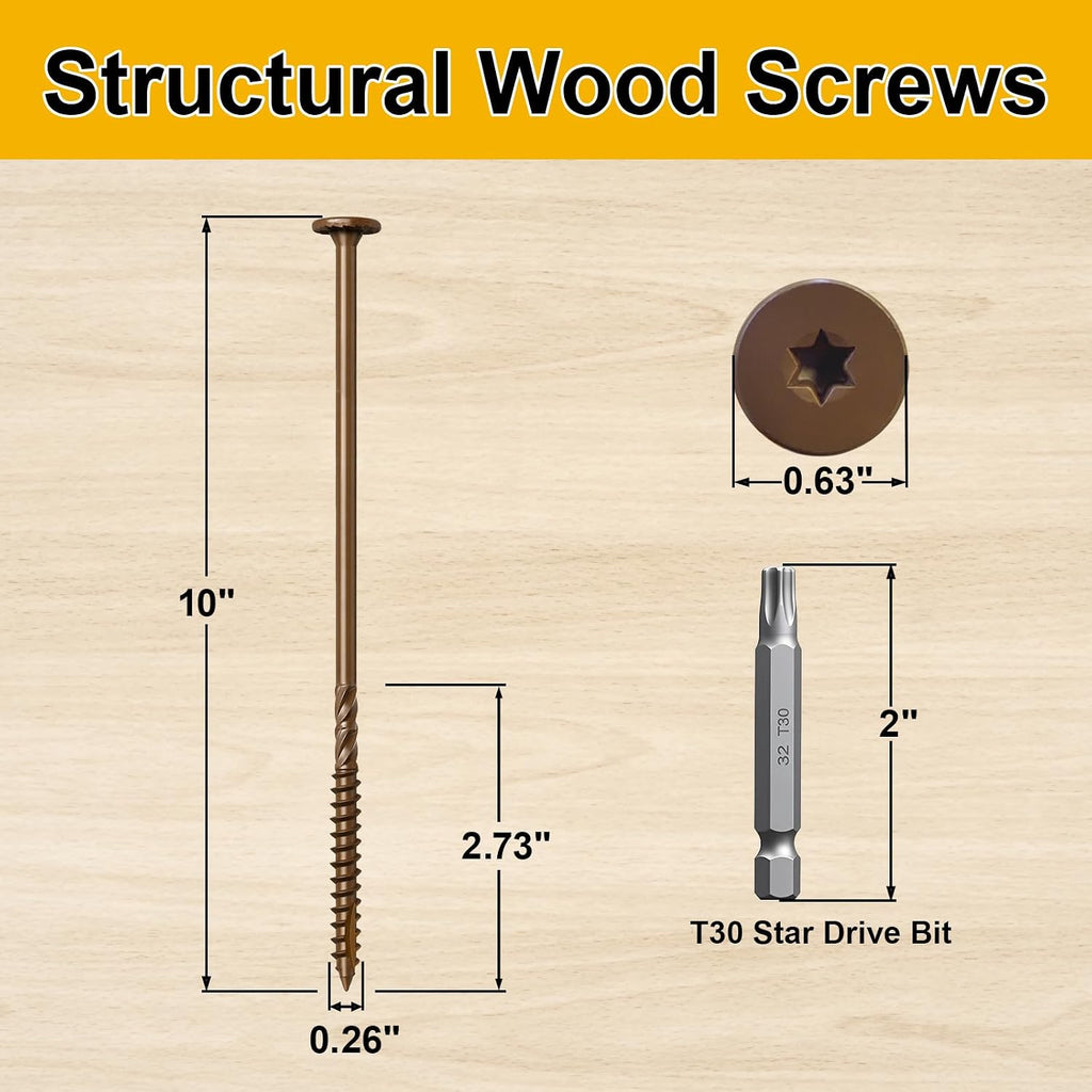 Wood Screws #14 x 10 Inch 54Pcs Structural Deck Screws with Upgraded Thread