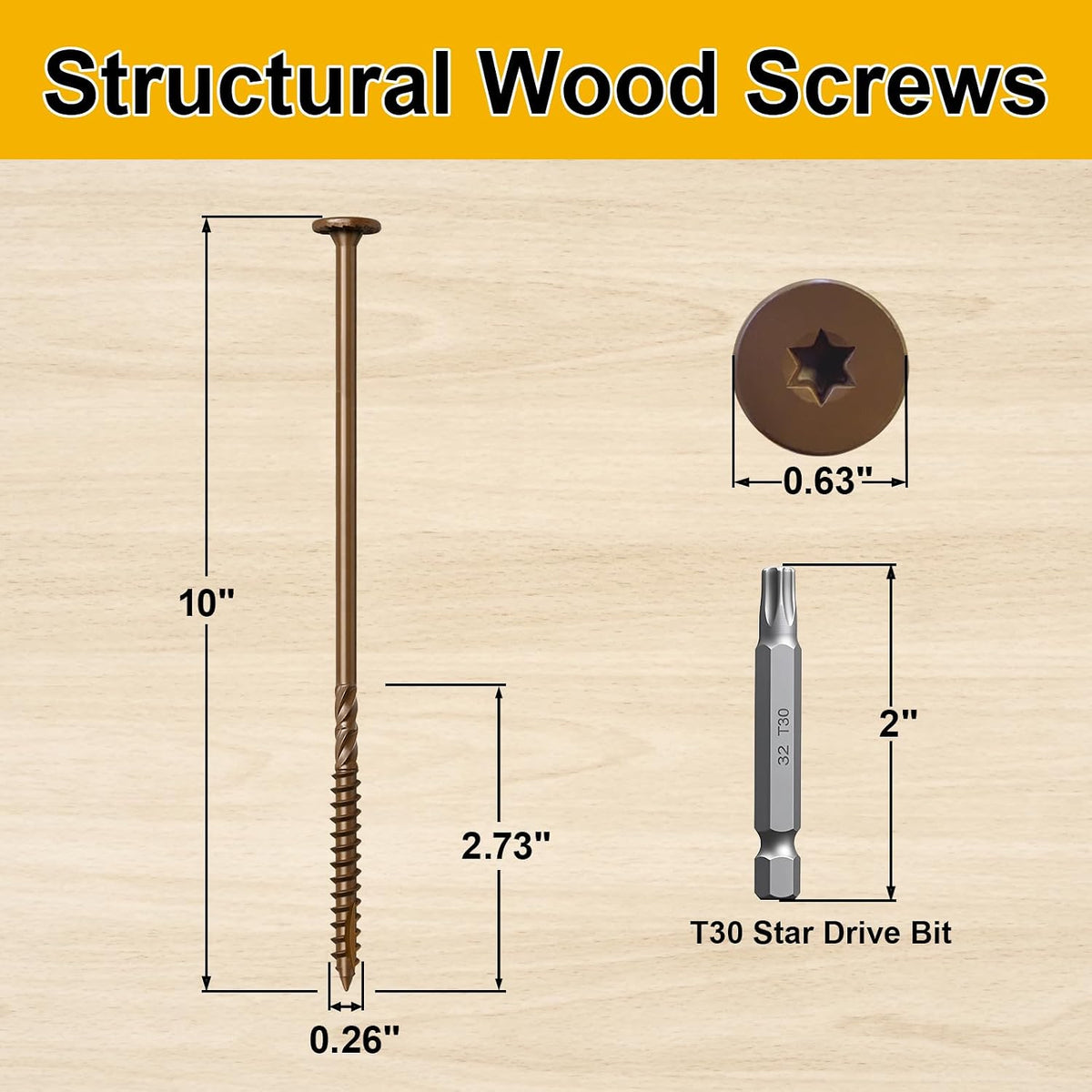 Wood Screws #14 x 10 Inch 54Pcs Structural Deck Screws with Upgraded Thread