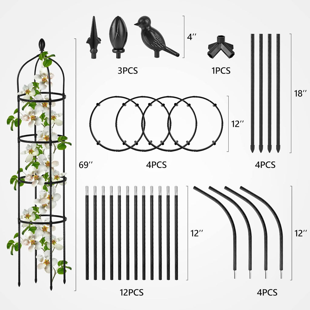 Garden Obelisk Trellis for Climbing Plants Outdoor 6 Ft Rose Bush Round Trellis for Pots Rustproof Metal Pipe with