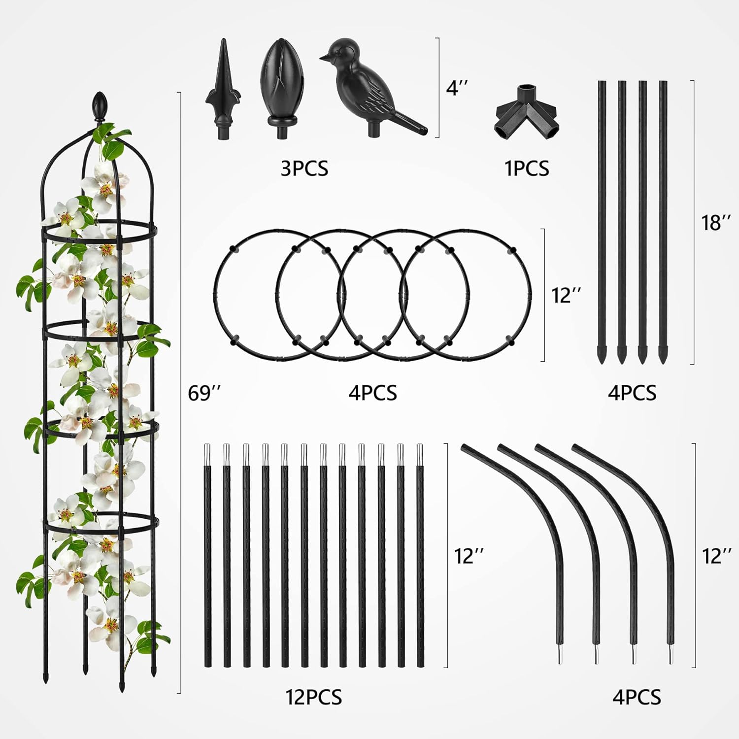 Garden Obelisk Trellis for Climbing Plants Outdoor 6 Ft Rose Bush Round Trellis for Pots Rustproof Metal Pipe with