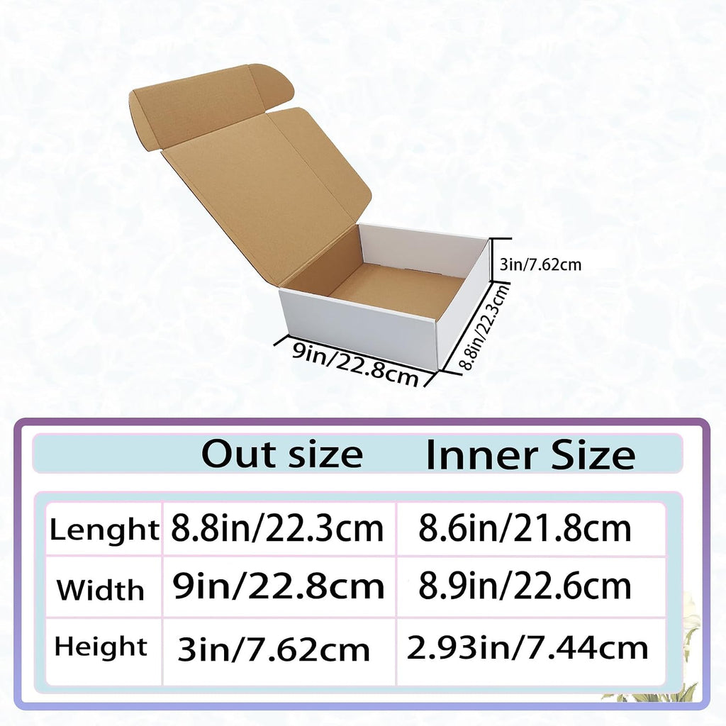 9x9x3 Inch White Shipping Boxes 25 Pack,Craft Gift Boxes,Bulk of Mailers