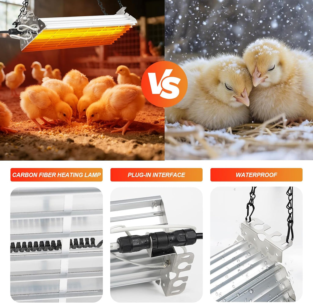 400W Chicken Coop Heater, Carbon FiberChicken Heater for Coop with Adjustable Heating Settings & Hanging