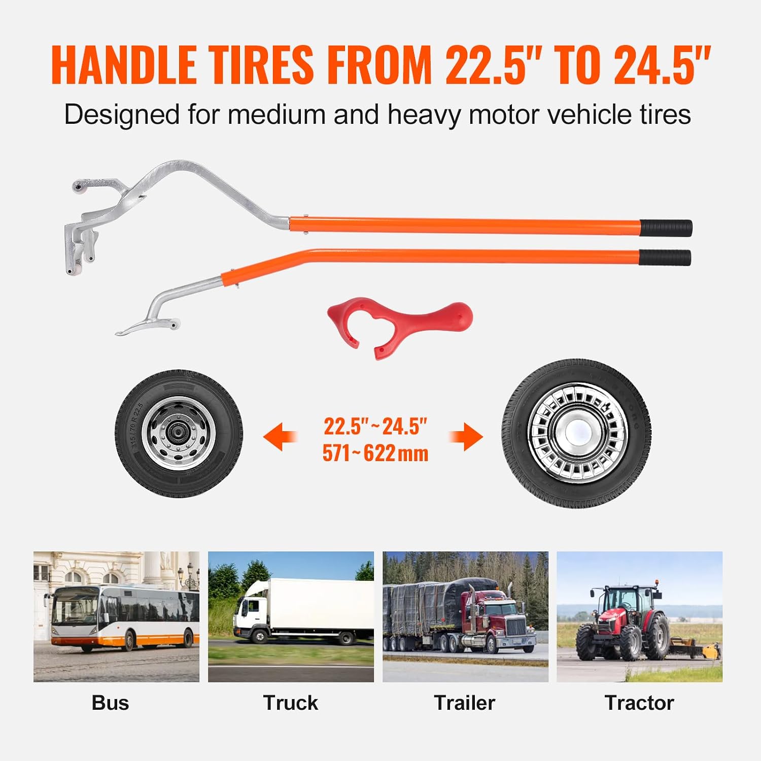 Tire Mount Demount Tool 22.5" to 24.5" Tire Changer Steel Bead Breaker Extra Bead Holder Tubeless Truck Manual Tire