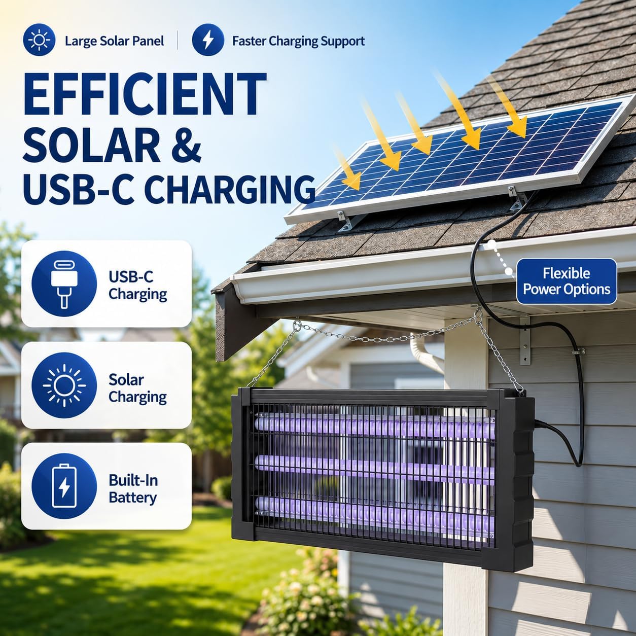 2026 Solar Bug Zapper Outdoor Waterproof Mosquito Repellent Outdoor Patio | 4500V Mosquito Trap & Killer for
