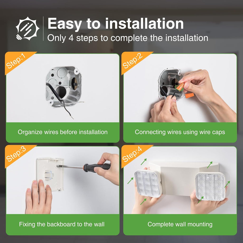 FREELICHT 4 Pack Emergency Lights for Business, Square Heads, 90min Battery