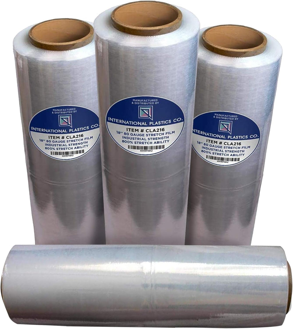 18" Stretch Film/Wrap 1500 feet 80 Gauge, 4 Pack | 7 Layers Industrial Strength up to 800% Stretch 20 Microns Clear