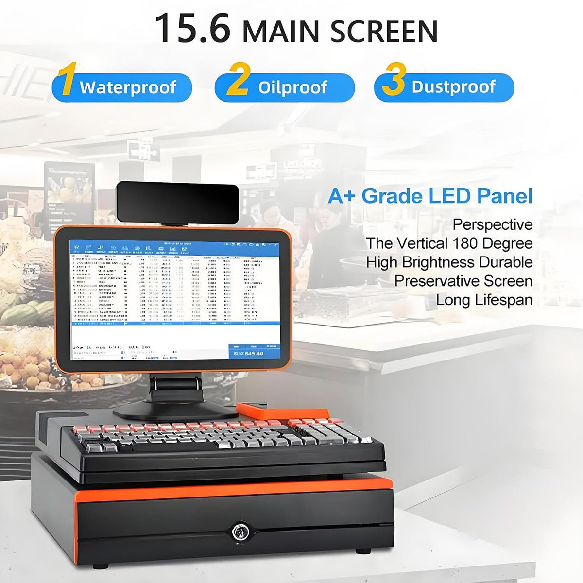 15.6 inch Touch Screen, Cash Register, Keyboard, Built-in 58mm Printer, Complete Package, POS Computer, Factory Point