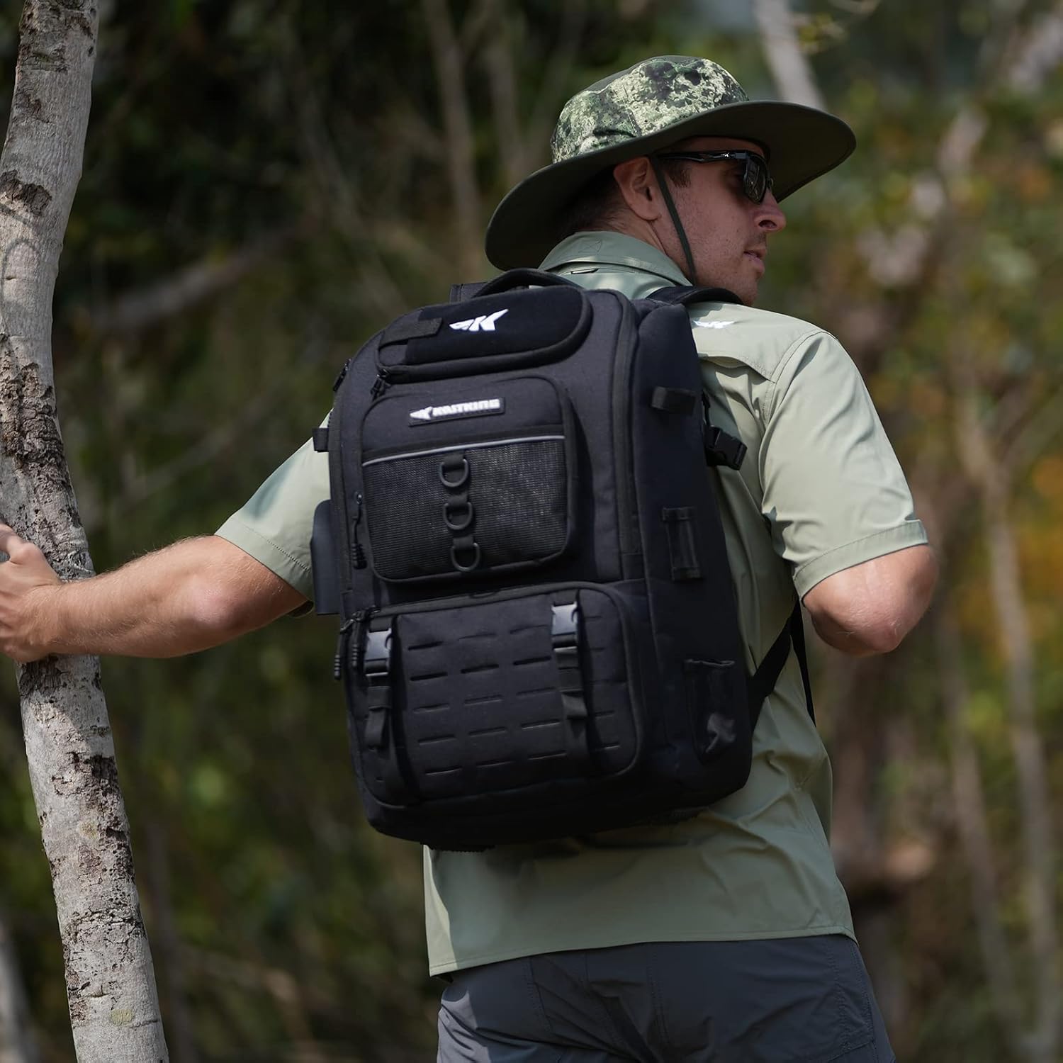 KarryAll Fishing Backpack with Rod Holder 4 Tackle Boxes, 40/26L | Tackle Bag Storage Fishing Gear and Equipment