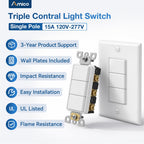 Amico 2 Pack Triple Light Switches, UL Listed 15 Amp 120/277V