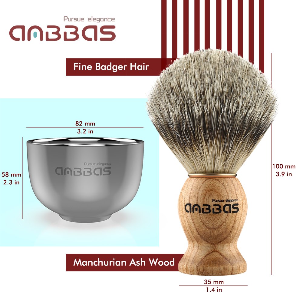 4IN1 Badger Hair Shaving Brush Set Lather for Men Smooth Wet Shave | and Soap Bowl Stand Good Water Absorption Skin