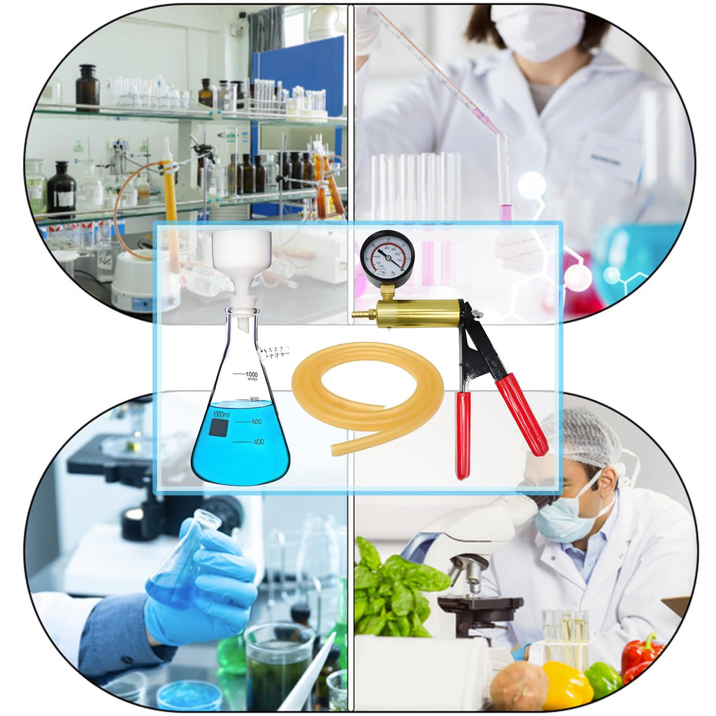 1000ml Vacuum Filtering Kit,Includes 1000mL Filtering Flask, Hand-held Vacuum Pump, 80mm Buchner Funnel,100 Pcs