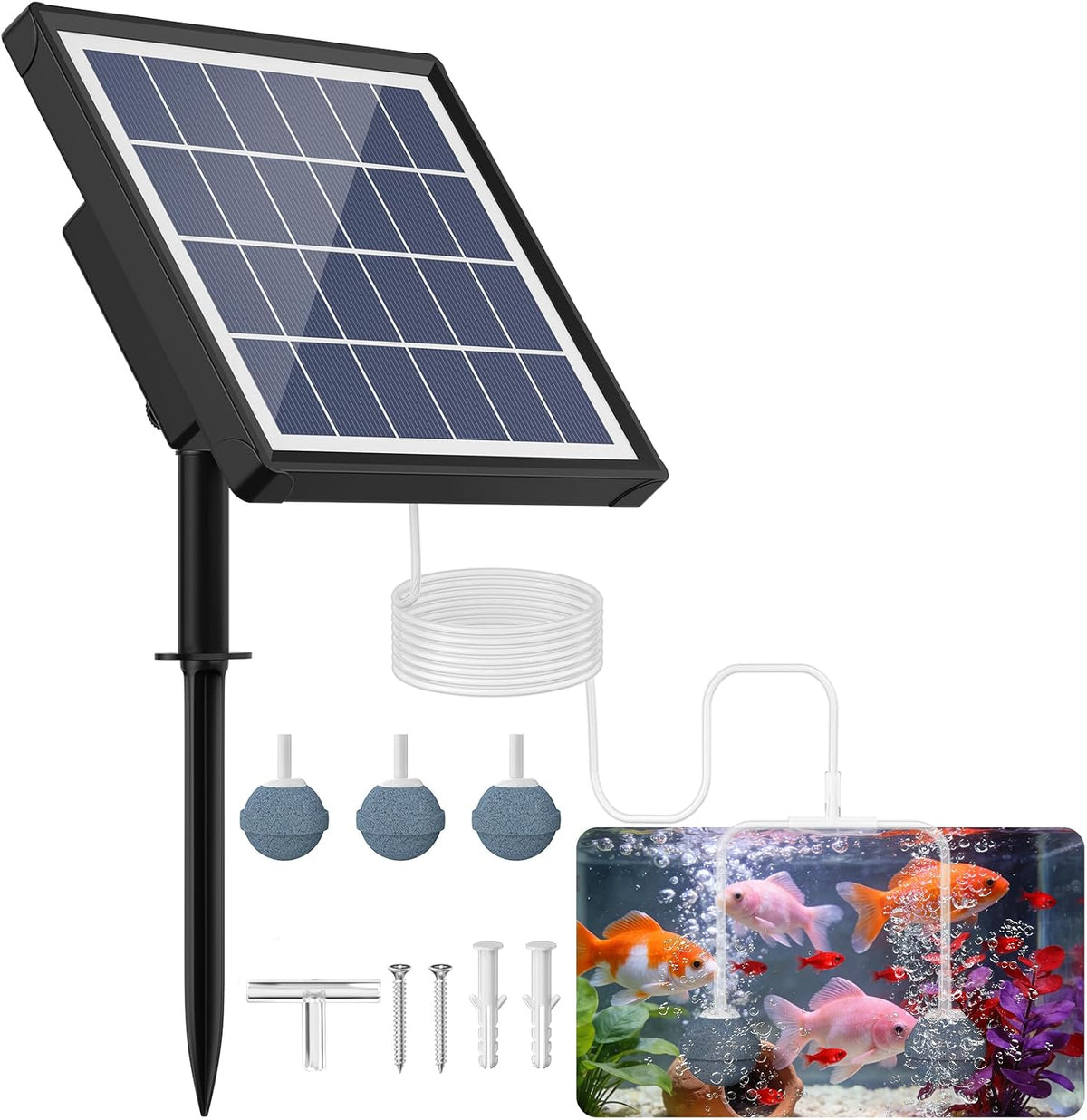 3W Solar Pond Aerator with 2200mAh Battery Backup, All-in-One Solar Air Pump, 24/7 Continuous Oxygenation, Quiet