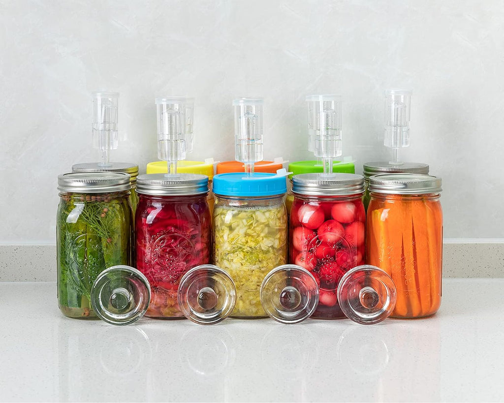 Fermentation Kit, Stainless Steel Lids with Weights & Airlocks | 4 Pack Fermenting Lids for Homemade Pickles, Kimchi