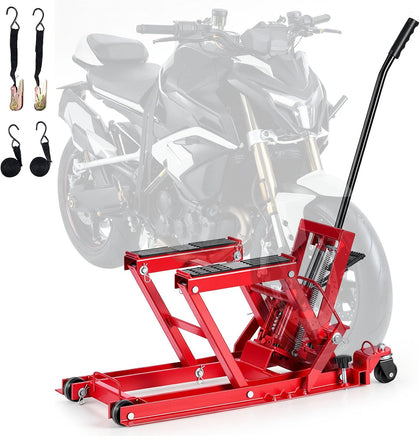 Hydraulic Motorcycle Lift Jack, 1500 lbs Capacity, ATV Lift Jack Portable Motorcycle Hoist Stand with 4 Wheels
