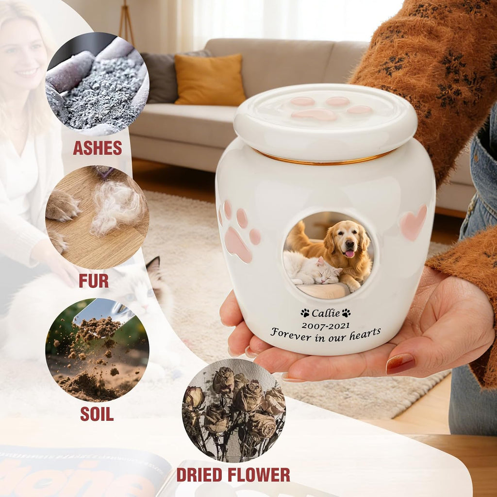 Customized Pet Urn for Dogs Cats Personalized 5.12 Inch Small Urn for Pet Ashes Cremation Keepsake Urns Ceramic