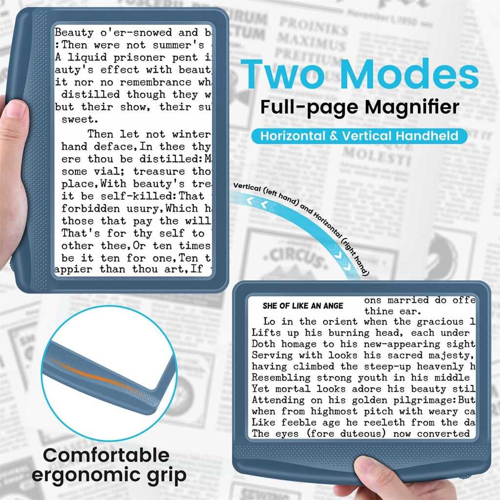 Rechargeable 5X Magnifying Glass for Reading, Large Bright Full Page Magnifier with Light, Handheld LED Dimmable