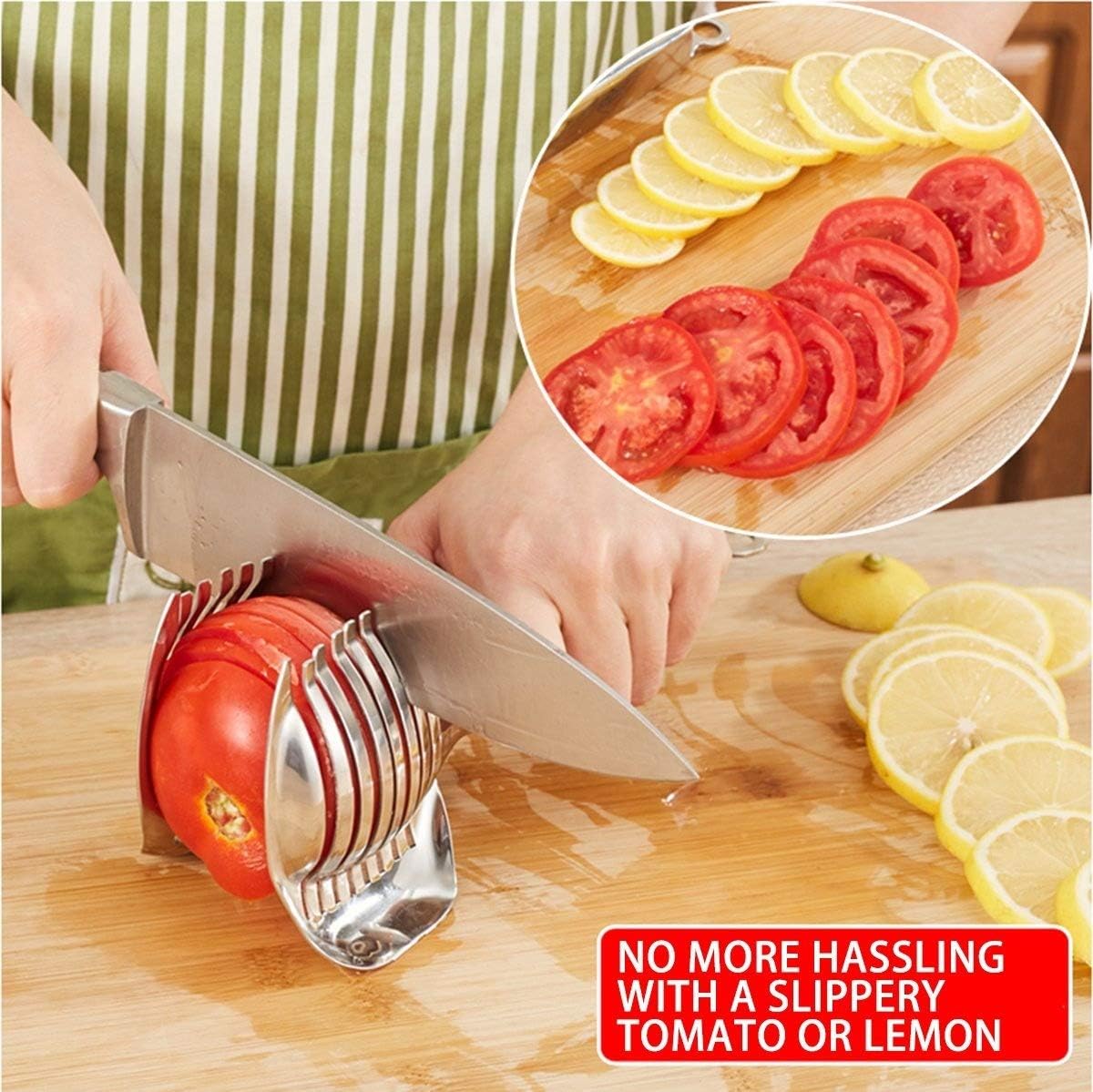 Tomato Slicer Lemon Cutter Multipurpose Handheld Round Fruit Tongs Stainless Steel Onion Holder Easy Slicing Kiwi