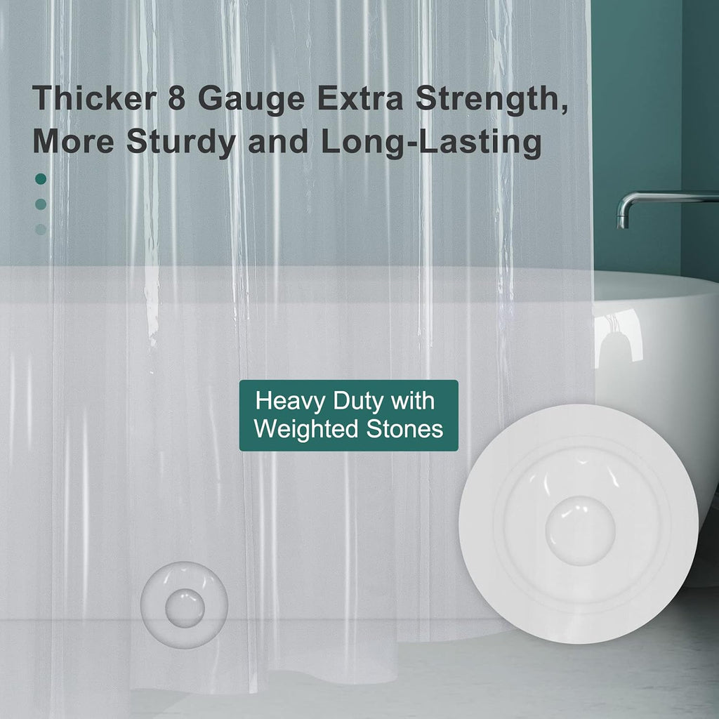 Plastic Shower Curtain Clear Premium PEVA, Clear Shower Curtain Heavy Duty 8G, Weighted Shower Curtains for Bathroom