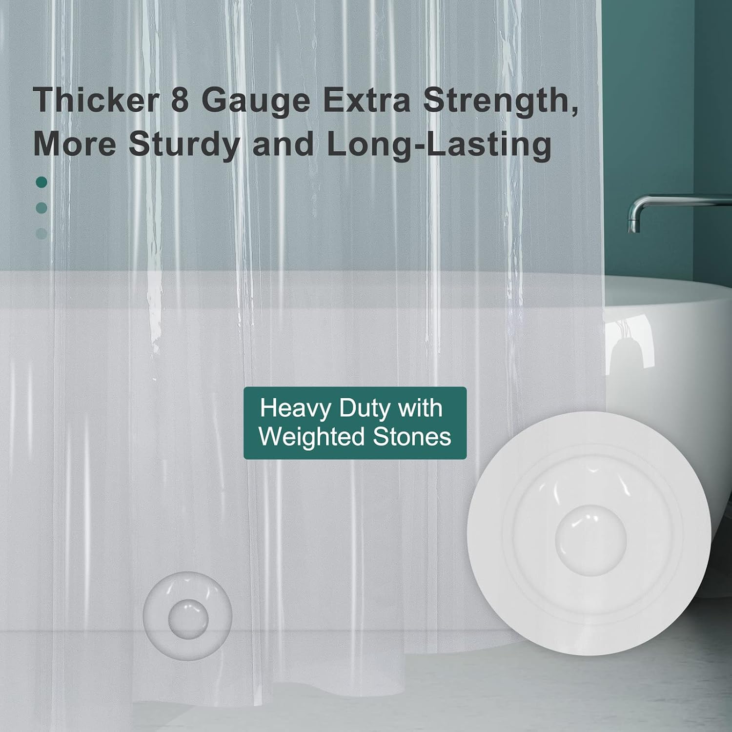 Plastic Shower Curtain Clear Premium PEVA, Clear Shower Curtain Heavy Duty 8G, Weighted Shower Curtains for Bathroom