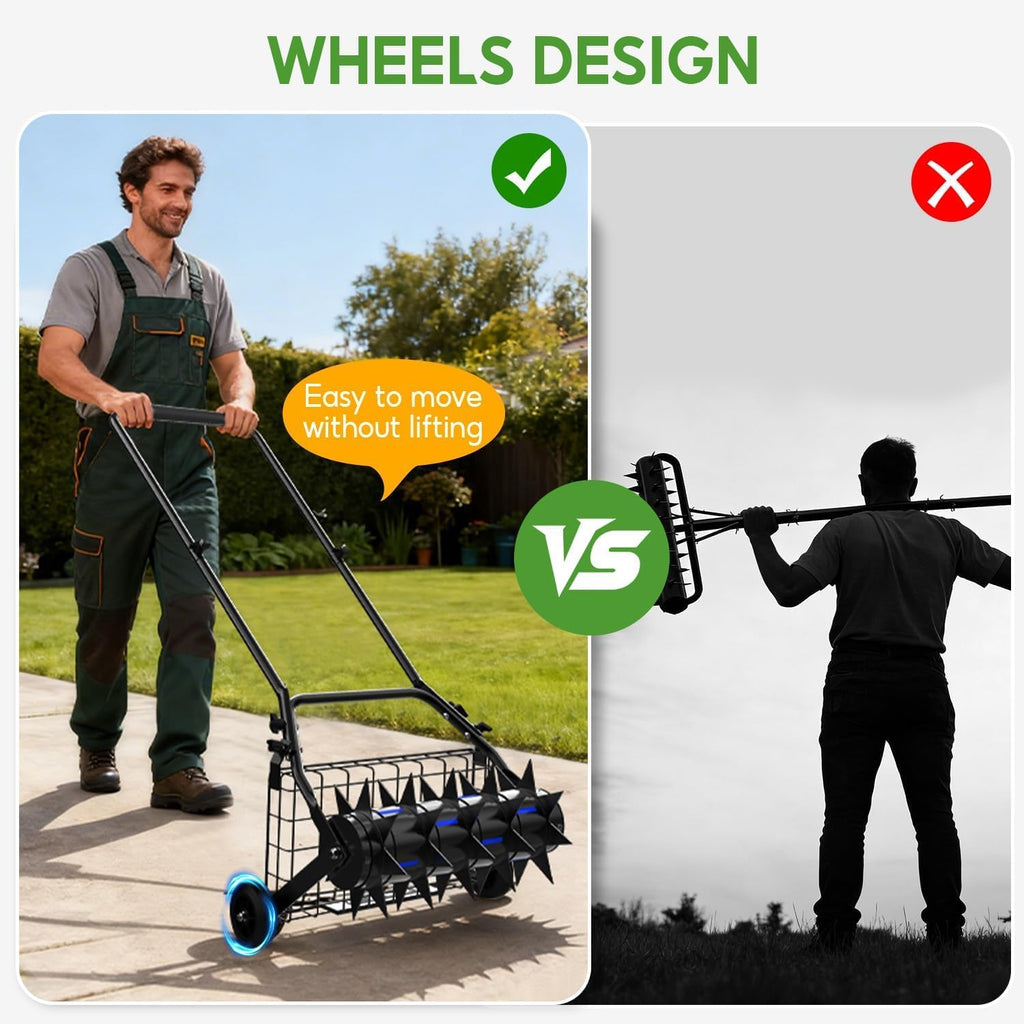 2-in-1 Rolling Lawn Aerator & Lawn Roller, Removable Gear Spikes for Easy Switch, Up to 100 lbs Capacity, Heavy Duty