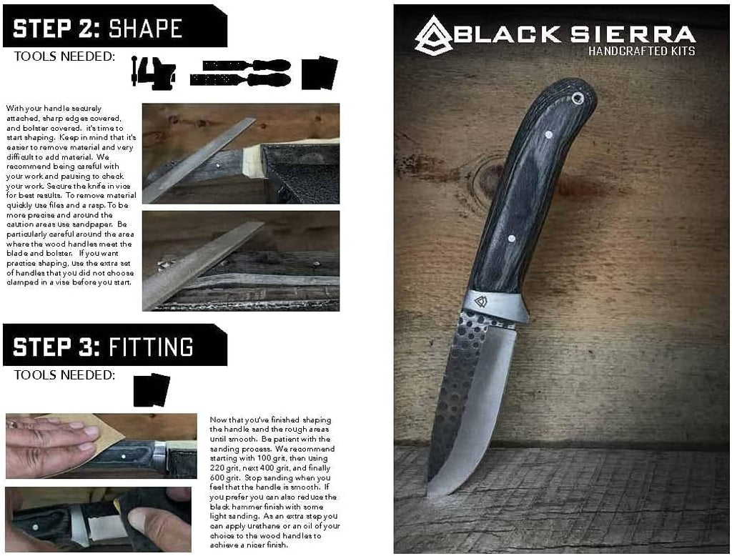 Black Sierra Skinner DIY Knife Making Kit – Stainless Steel Hammered Finish Fixed Blade for Hunting, Fishing &