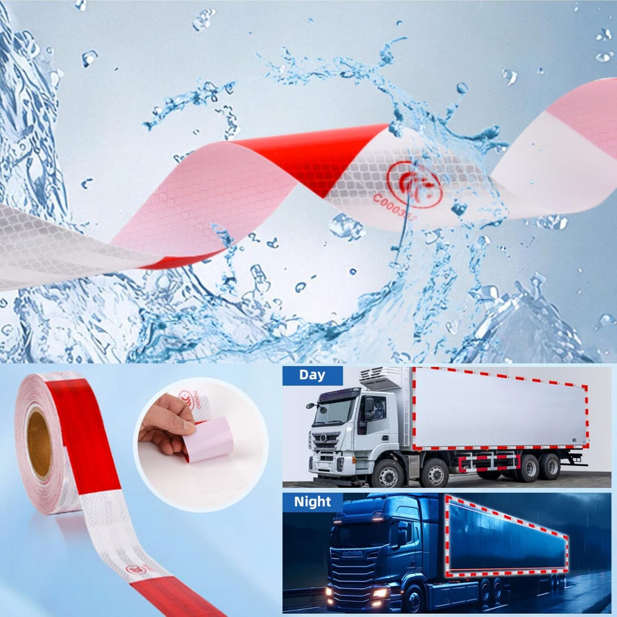 Reflective Tape for Trailers 2" x 150' Red & White Outdoor Waterproof