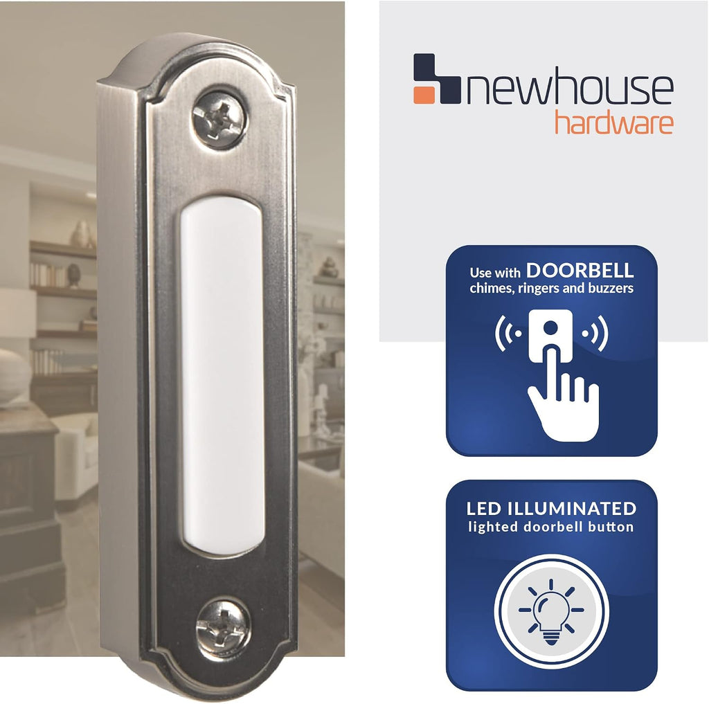 LED Lighted Metal Door Chime Push Button (Satin Nickel) | Surface Mount Lighted Door Bell Button | Replacement Wired