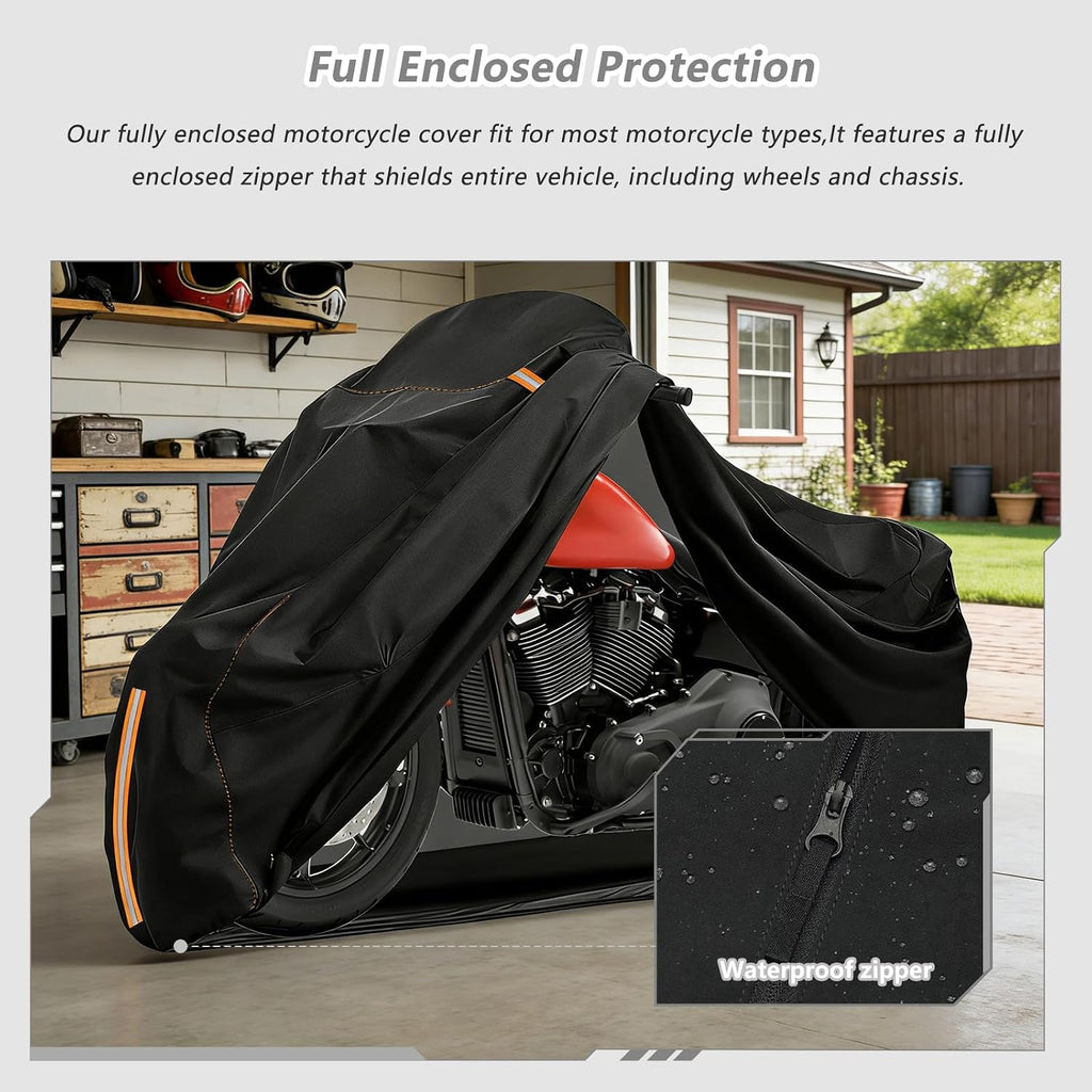 Full Enclosed Motorcycle Cover Waterproof,Heavy Duty 600D Oxford Outdoor Indoor Motorcycle Full Cover with All-Round