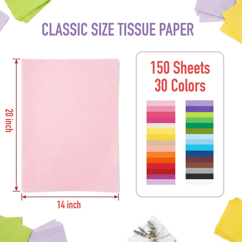 150 Sheets Colored Tissue Paper Bulk in 30 Colors 14x20 Inch
