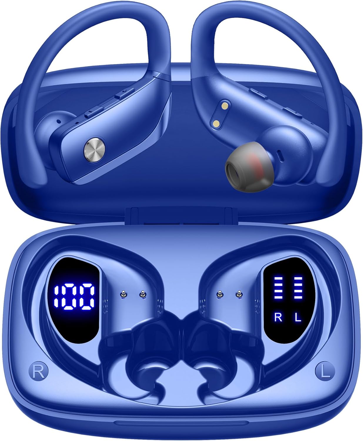 Ear Buds Wireless Earbuds Bluetooth Headphones with 80H Playtime LED Display Case, Over-Ear Hook with Mic, Stereo