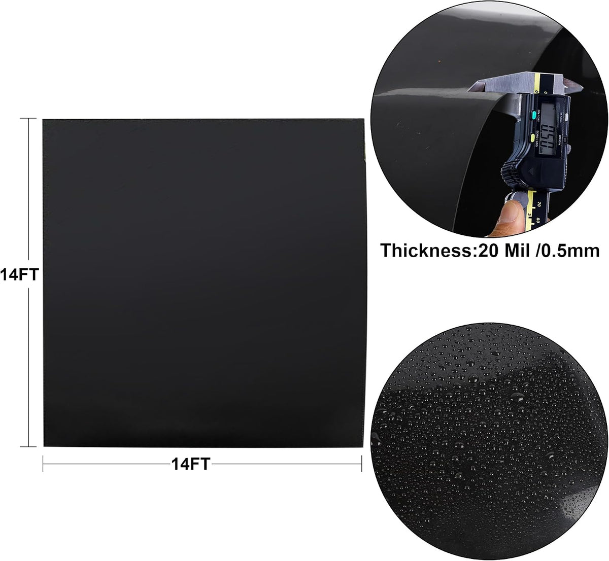 14 x 14 FT Pond Liner, 20 Mil HDPE Pond Liners for Outdoor Ponds