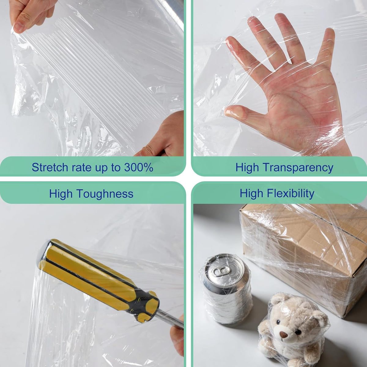 Stretch Film Roll,15IN Wide 196.8FT Long-60 Gauge Shrink Wrap Film,Self-Adhering Plastic Wrap Roll for Pallet Wrap