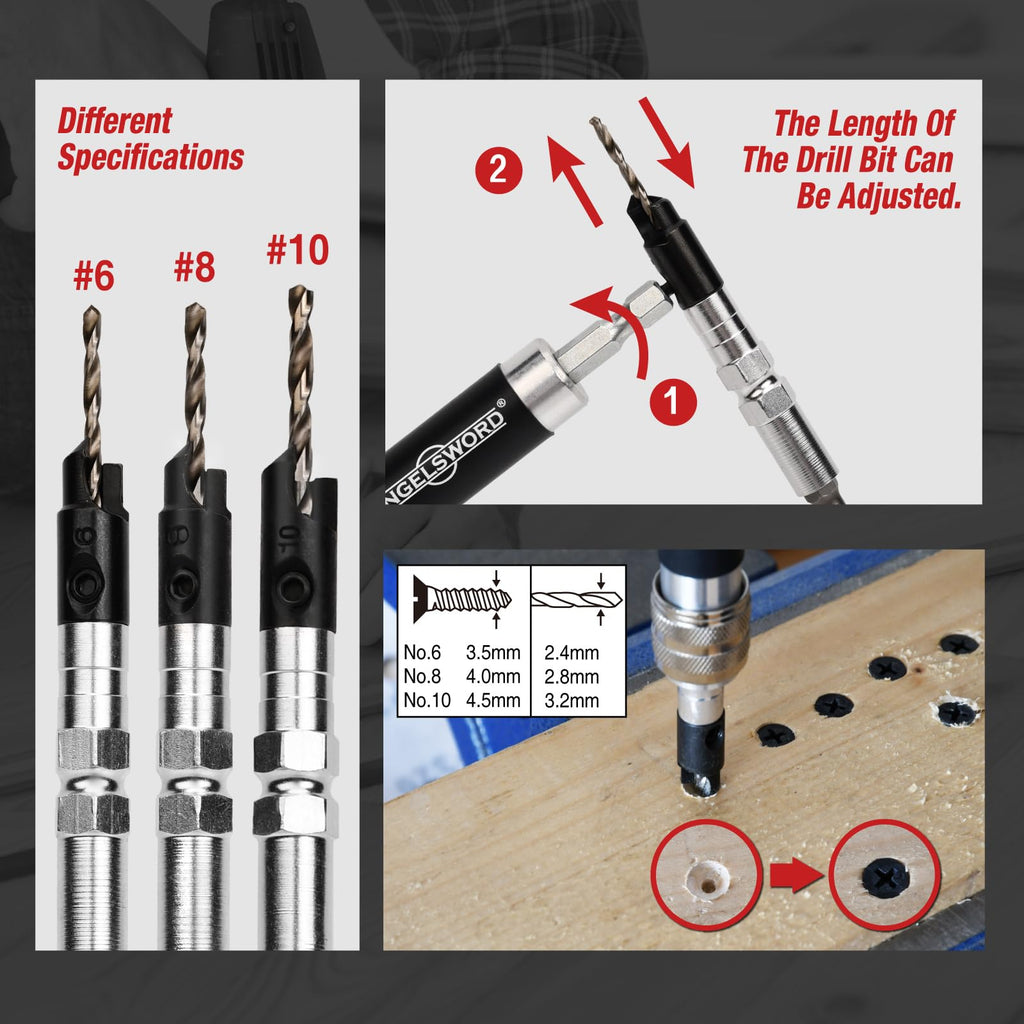 ANGELSWORD Quick Flip Countersink Drill Bit Set, 4pc Quick Flip Drill Bit
