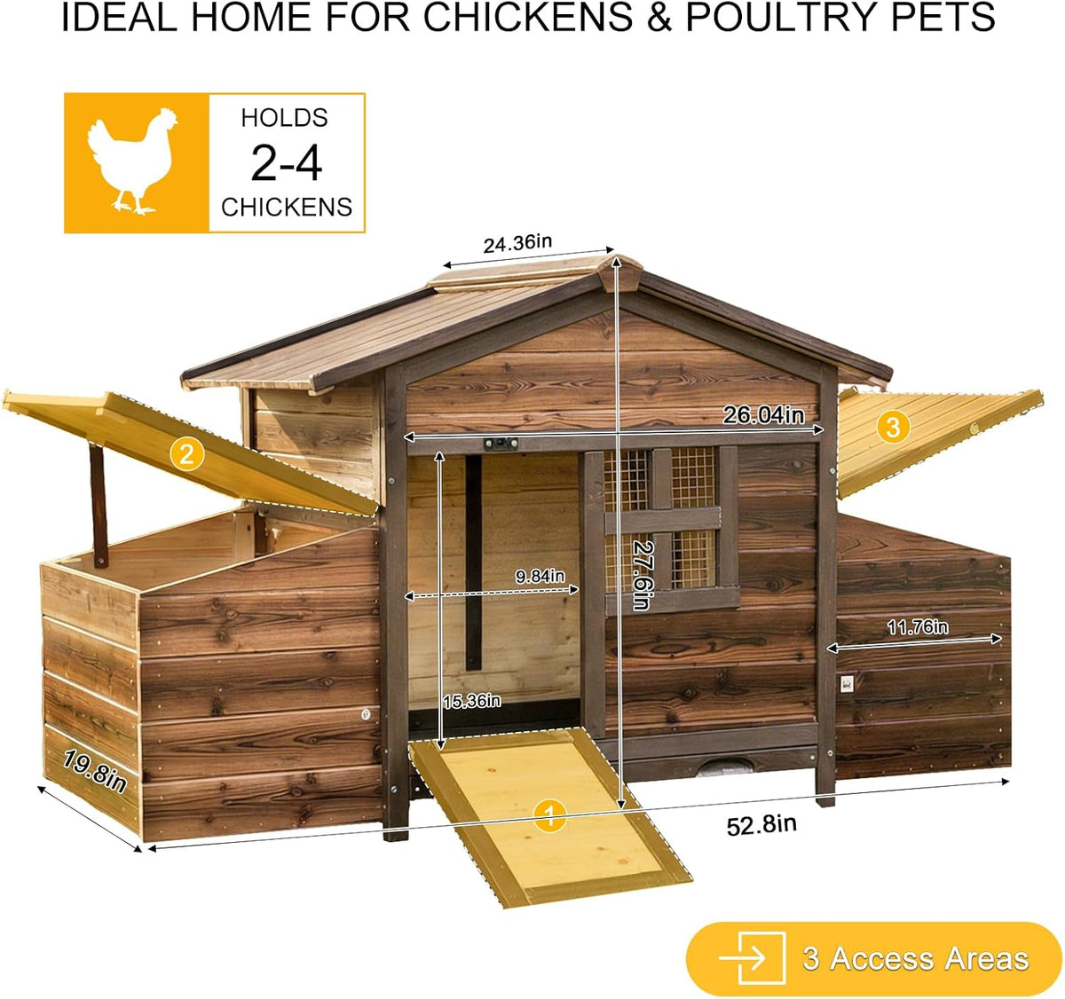 Wooden Chicken Coop, Large Outdoor Hen House with Nesting Boxes, Brown